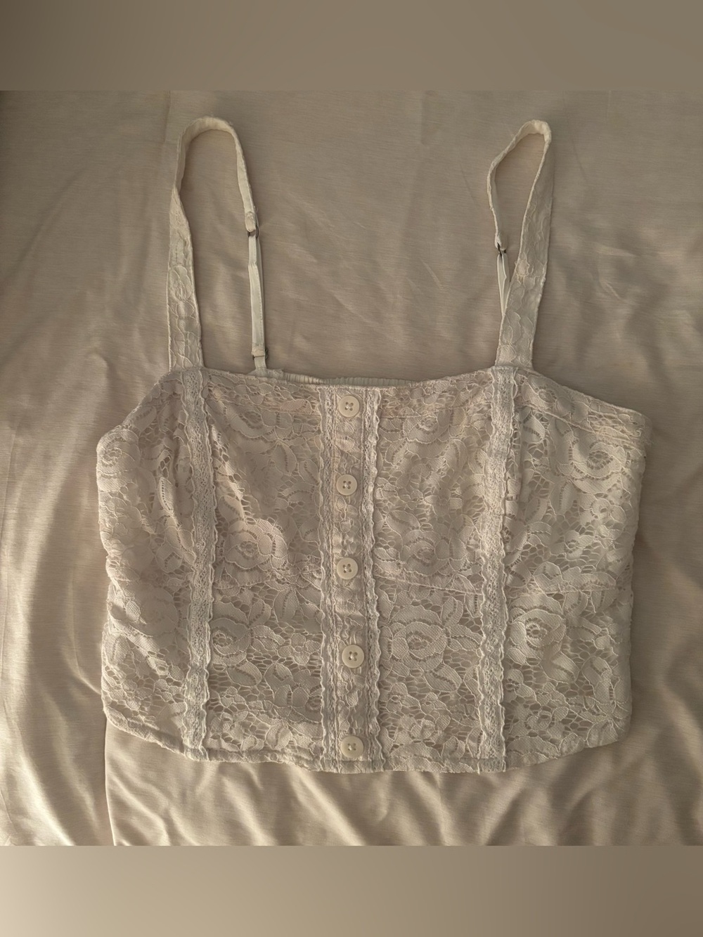 Abercrombie & Fitch Cream Lace Button-Front Cropped Tank
